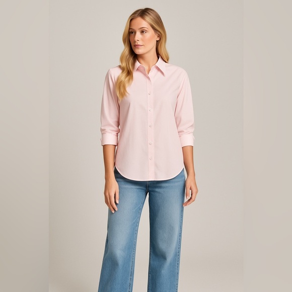 Lululemon Reworked Button Up Long Sleeve Baby Pink Top with Floral Silk Inlay, M - Picture 3 of 13